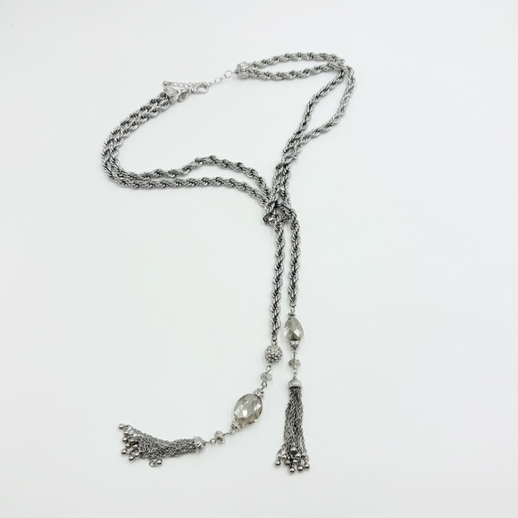 Traci Lynn Chain Long Silver Tone Heavy Chain Necklace Glass/crystal Pendant - Picture 3 of 9